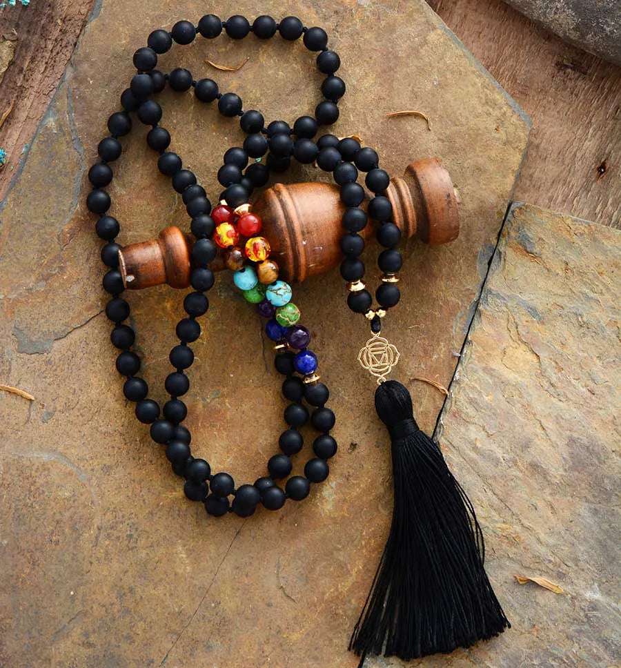 Black Onyx 7 Chakra Mala Necklace 108 Beads - Bela Fils BoutiqueNecklacesBela Fils Boutique
